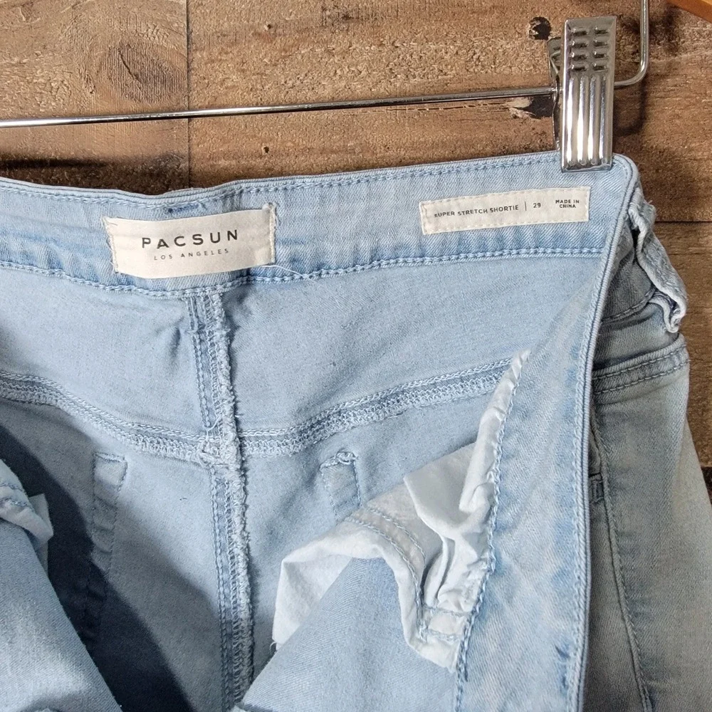 Pacsun Super Stretch Shortie Button Fly Light Wash‎ Denim Shorts Size 29